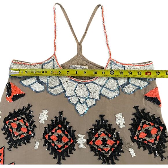 AllSaint Spitalfields Sequin Beaded Western Artsy Aztec Tank Top Women Size 10 - Picture 6 of 11